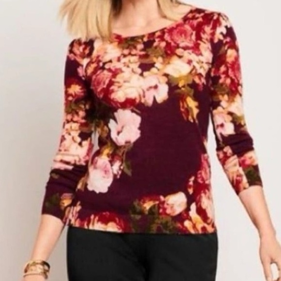 Talbots Sweaters - Talbots Floral Merino Wool Sweater EUC